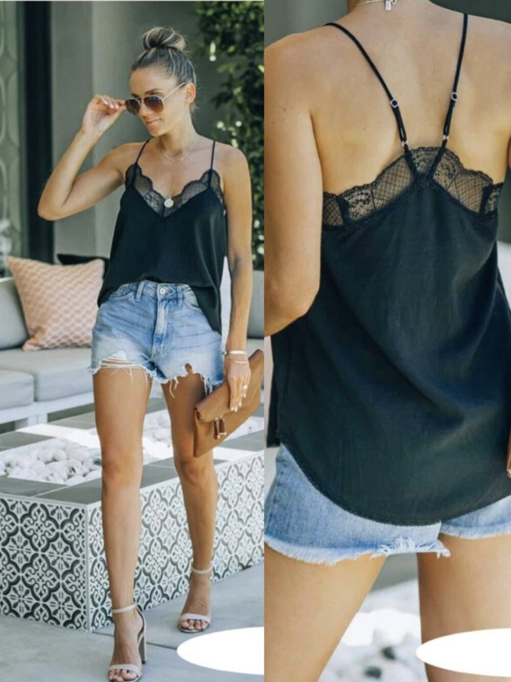 LOVESTITCH Delicate Black Lace Camisole Timeless Minimalist Romantic Chic Vamp M